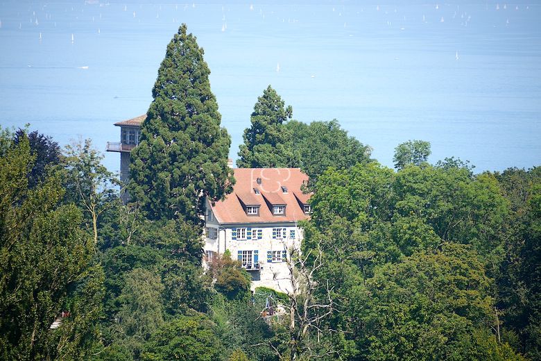 Das Schloss mit dem Bodensee im Hintergrund