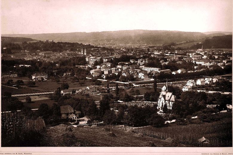 Blick vom Quartier Richtung Stadtmitte; die Villa ist Mitte Rechts sichtbar