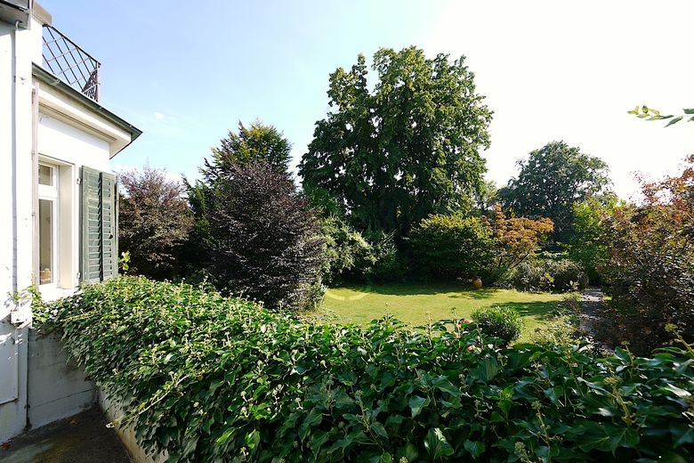 Sicht von der Terrasse in den parkähnlichen Garten