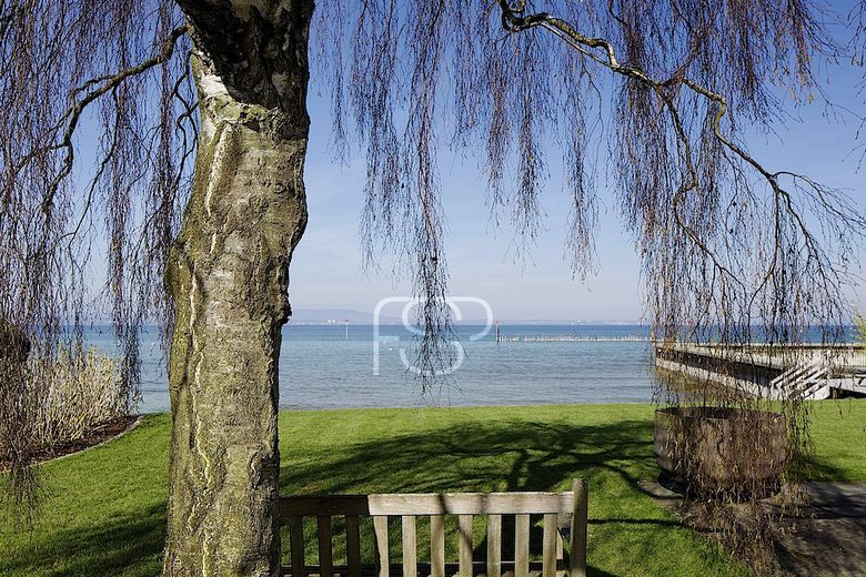 Blick aus dem Garten auf den See